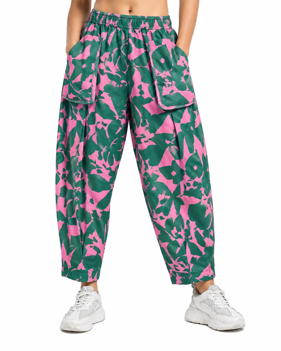 OYSTERS DRAPED UTILITY YELLOW GREEN PRINTED PANTS FOR WOMEN
