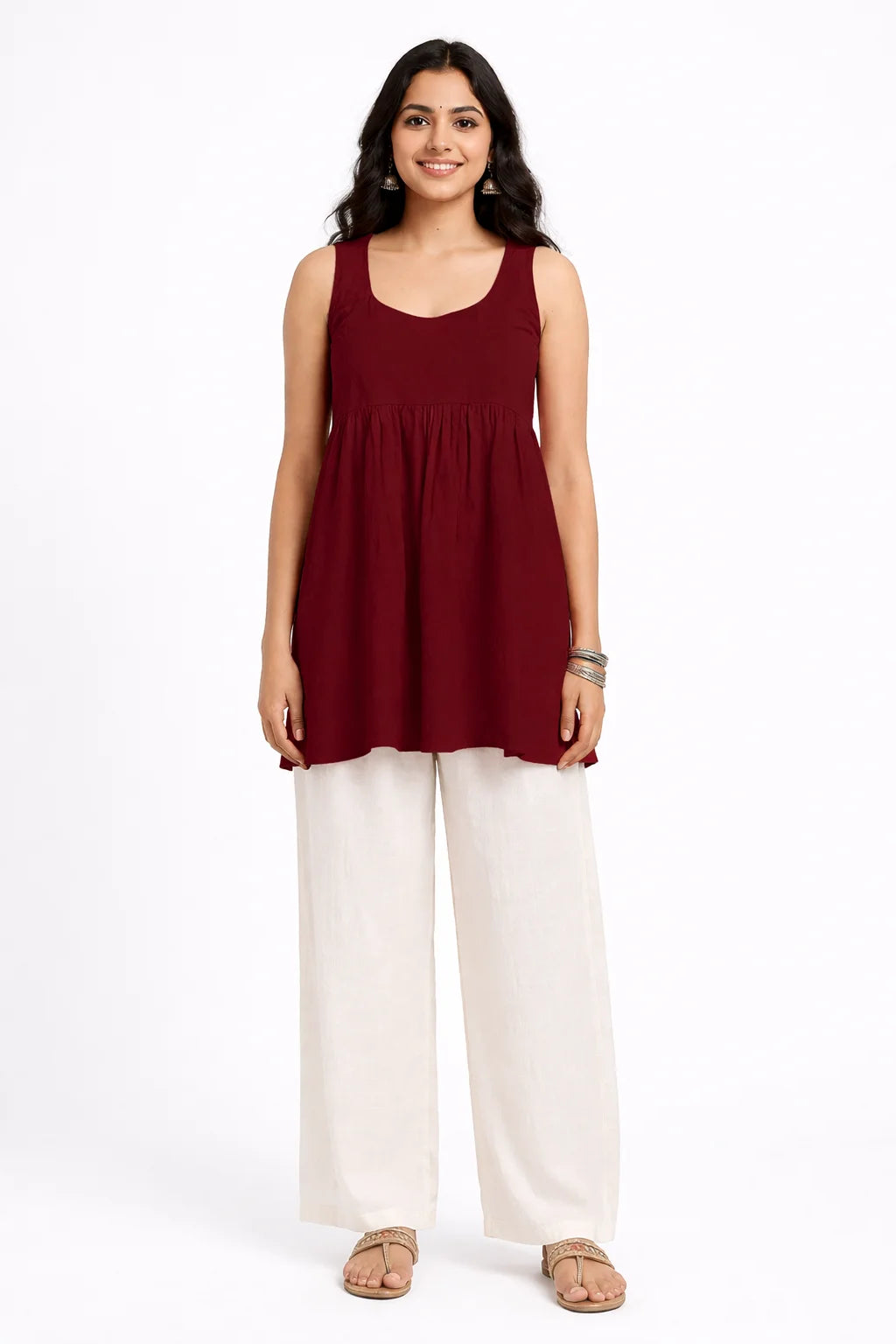 Marron Sleeveless Gathered Tunic
