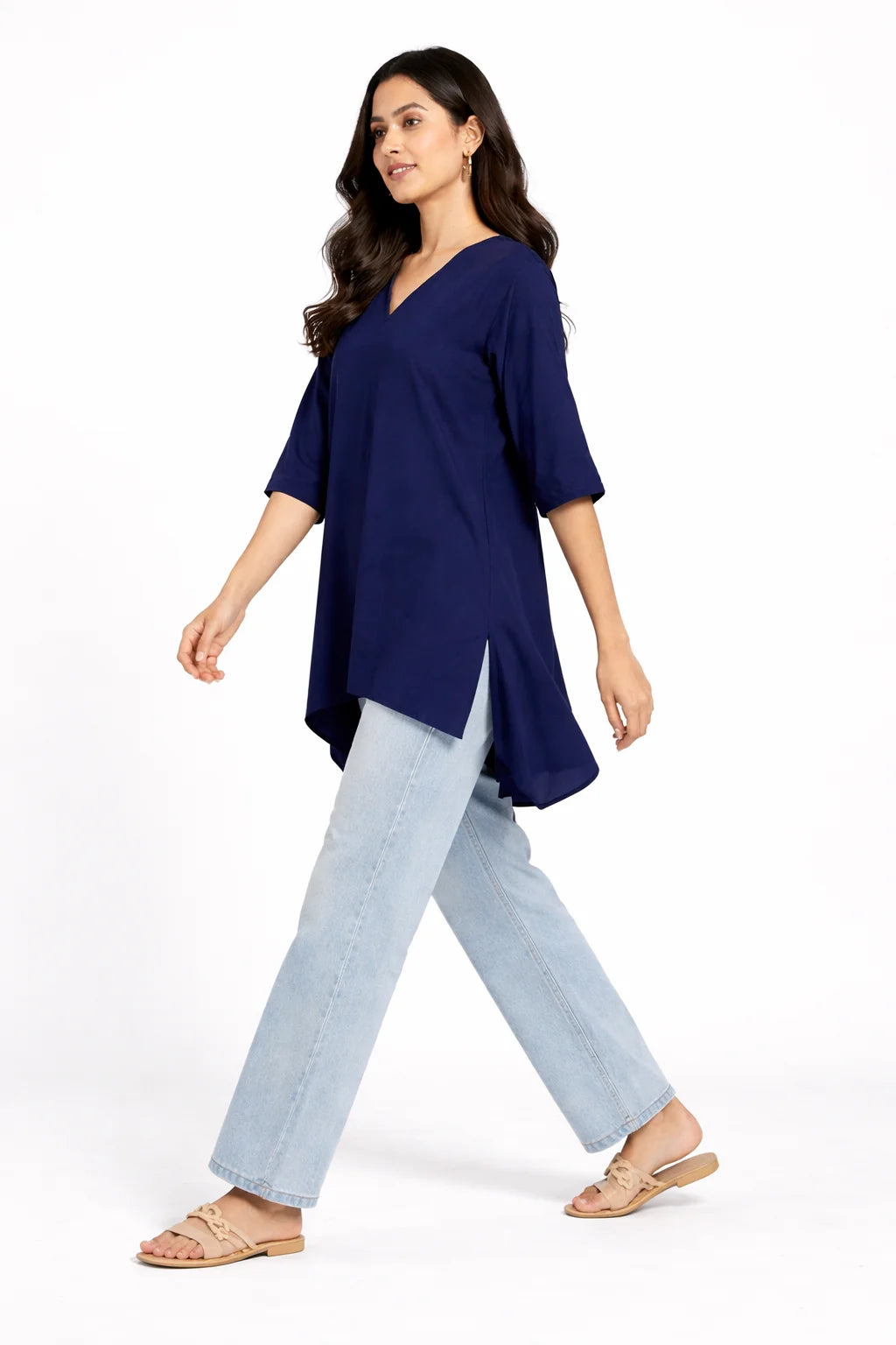Navy Blue Asymmetrical V-Neck Tunic