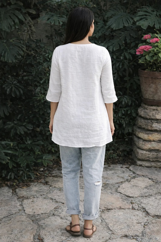 Classic White Button-Detail Linen Kurta