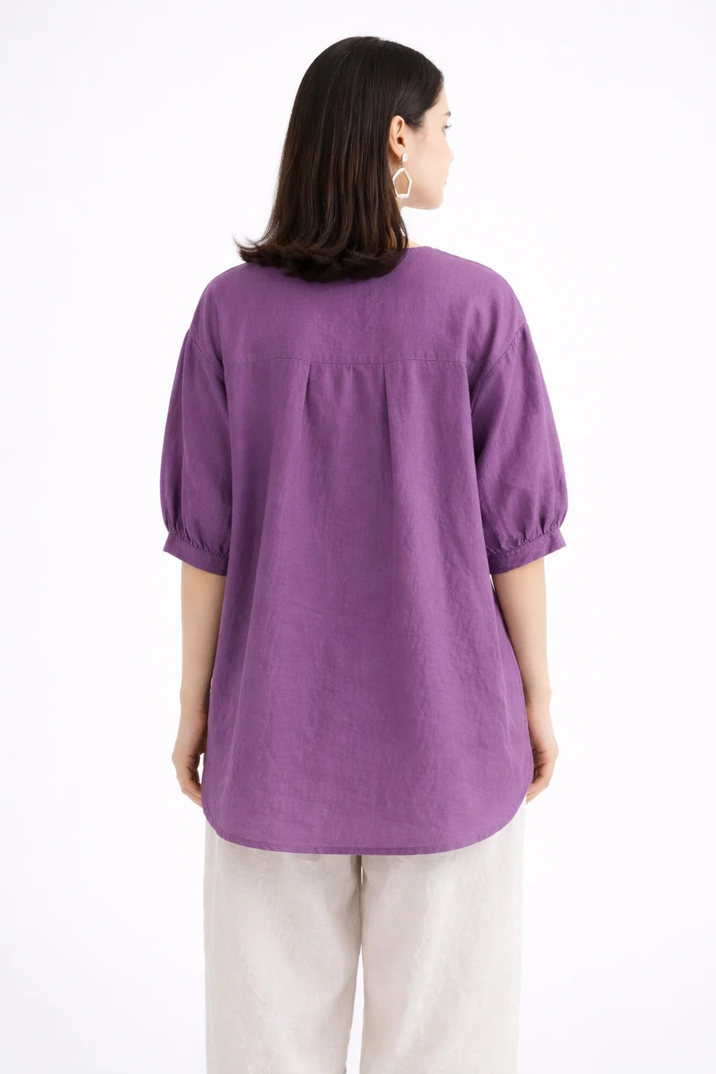 Elegant Plum Purple Asymmetrical Button Top