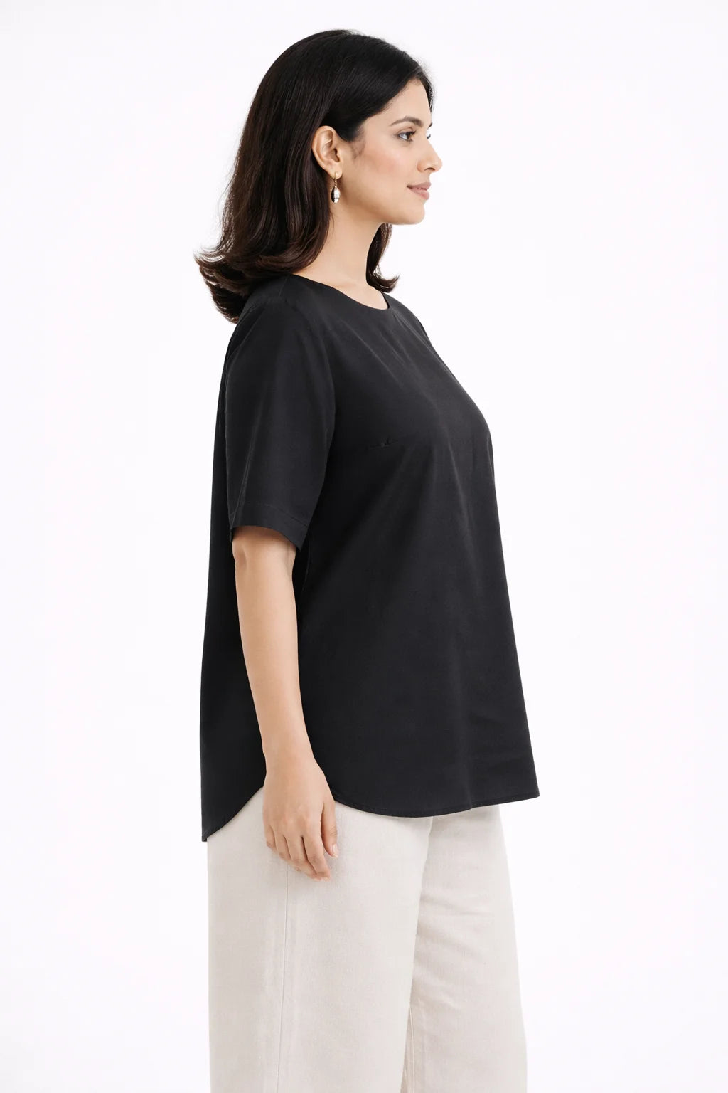 Classic Black Minimal Half-Sleeve Top