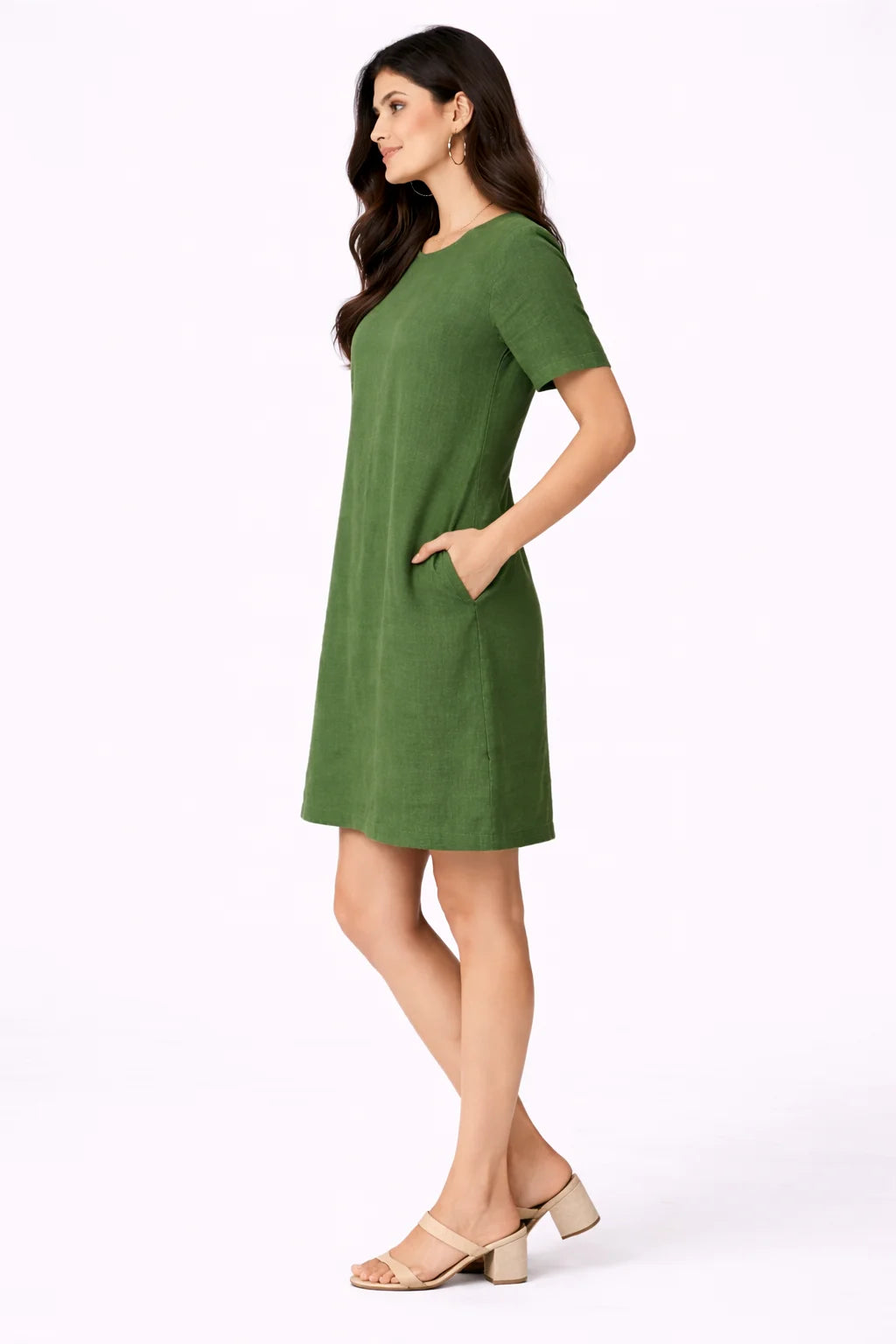 Classic Olive Green A-Line Pocket Dress