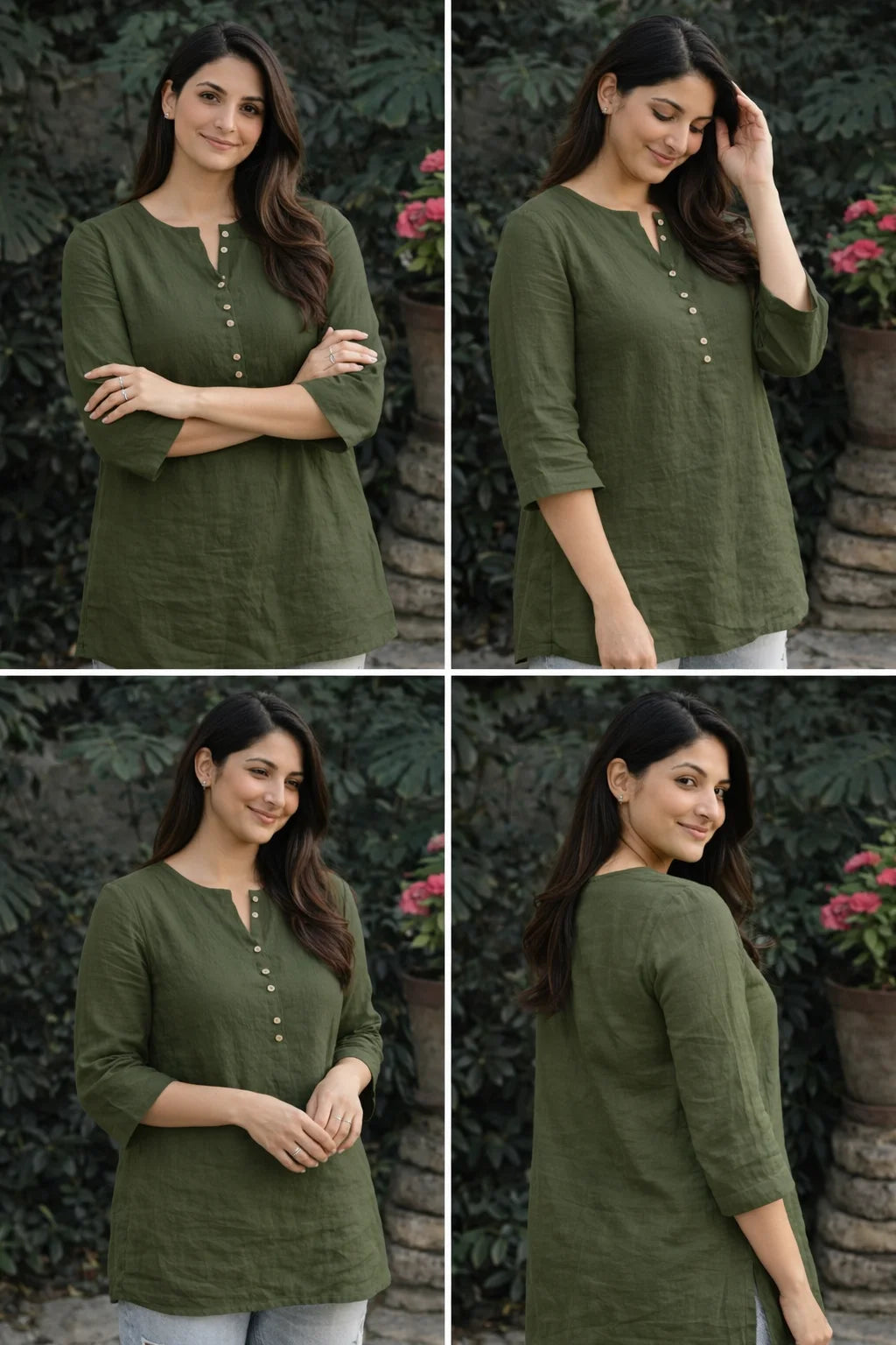 Olive Green Button-Down Linen Tunic