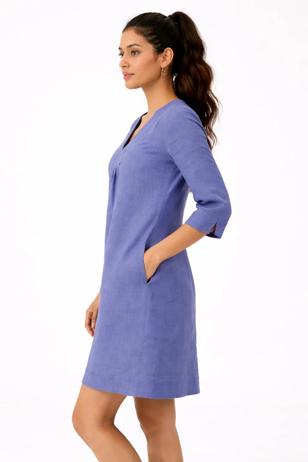 Elegant Blue V-Neck A-Line Dress
