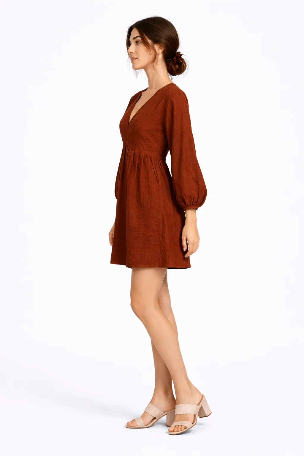 Elegant Rust Gathered Mini Dress