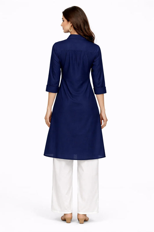 Classic Navy Blue Shirt-Style Kurta