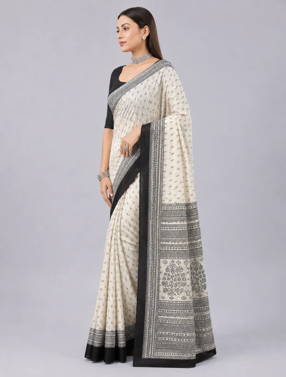 The Saree Project Off-White Black Buti