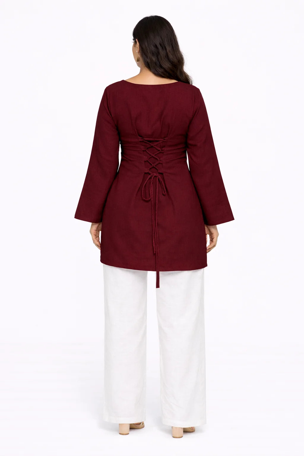 Maroon Scalloped Neck Kurti