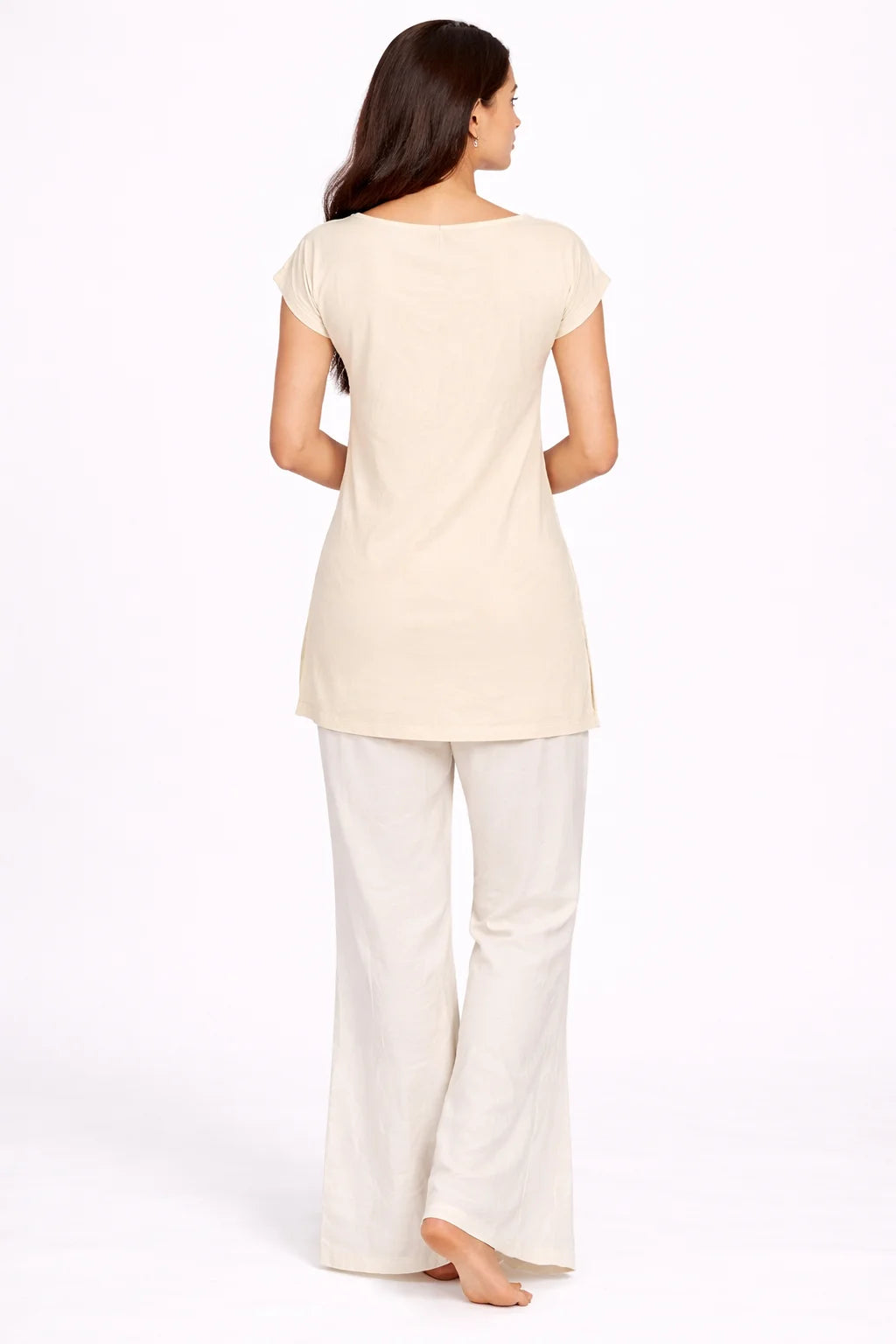 Beige Lace Sleeve Tie-Detail Kurti