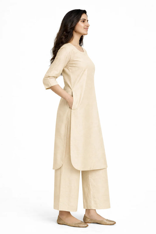 Beige Straight Kurta with panel