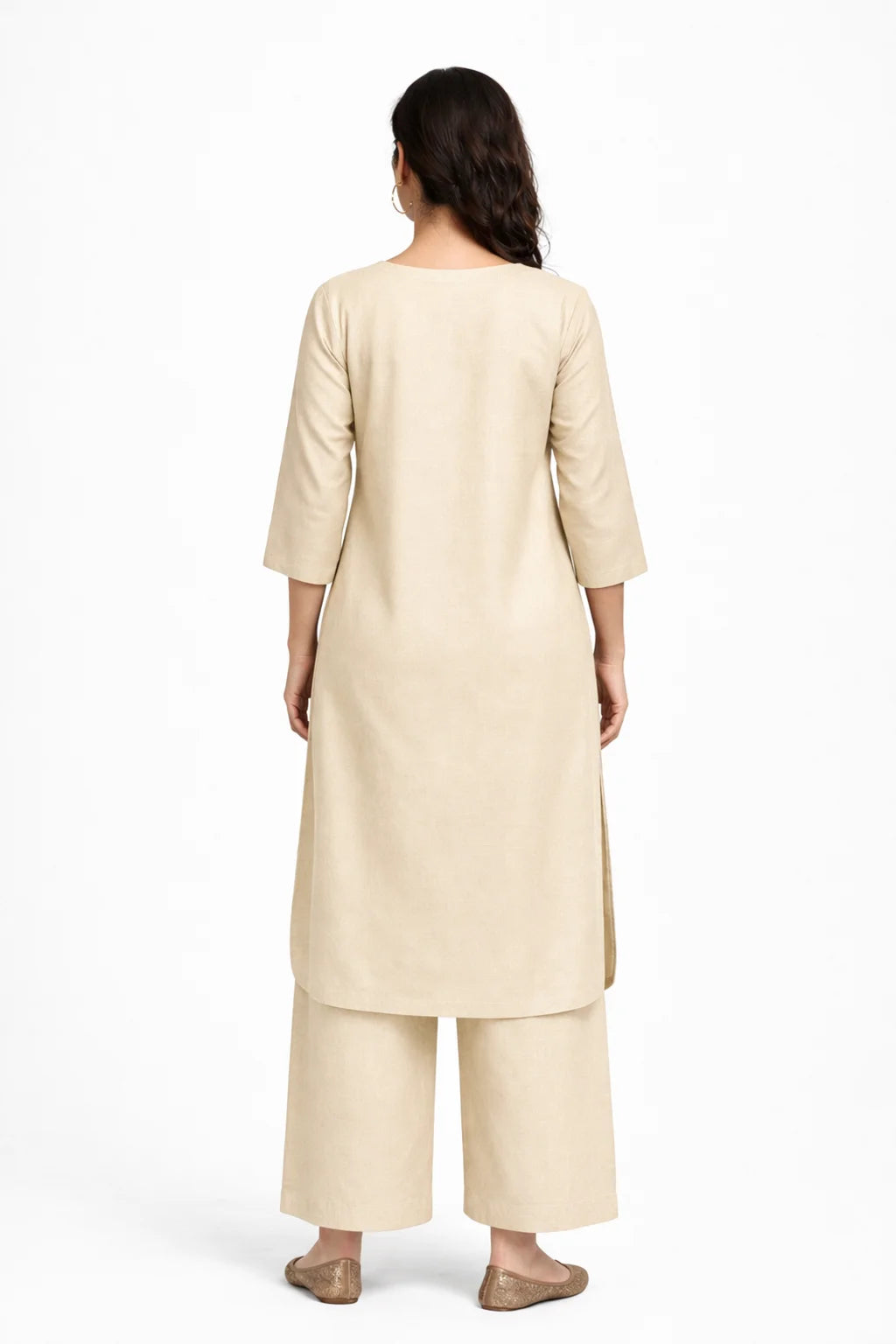 Beige Straight Kurta with panel