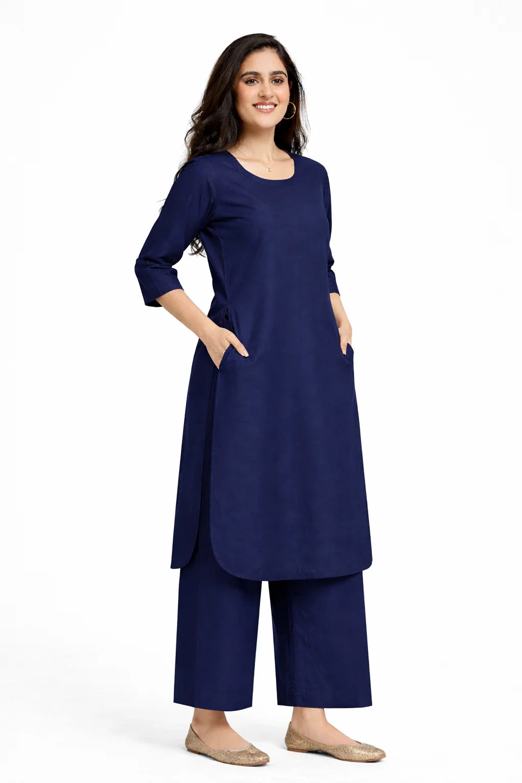 Navy blue Straight Kurta with panel