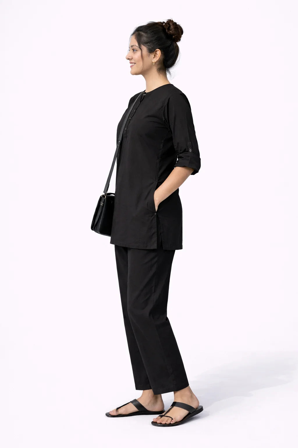 Black Button-Detail Kurta Co-Ord Set