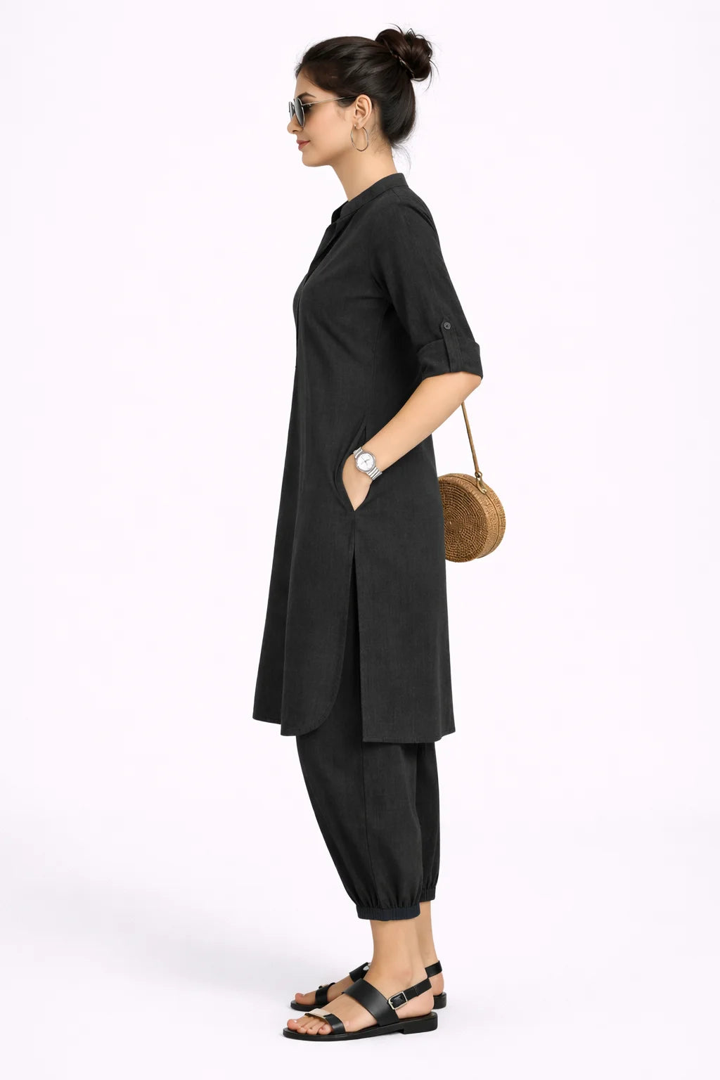 Relaxed Fit Black Kurta Set