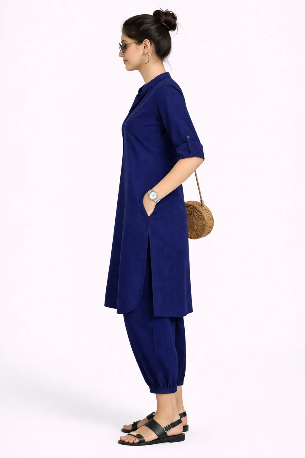 Relaxed Fit Navy Blue Kurta Set