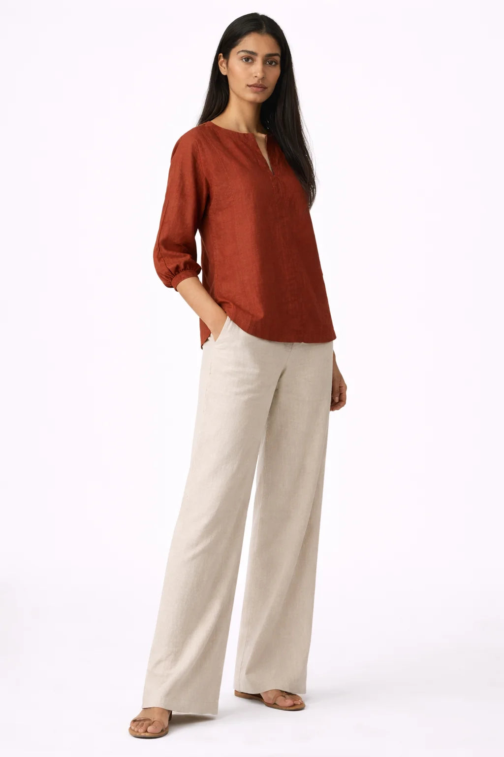 Elegant Rust Notch Neck Top