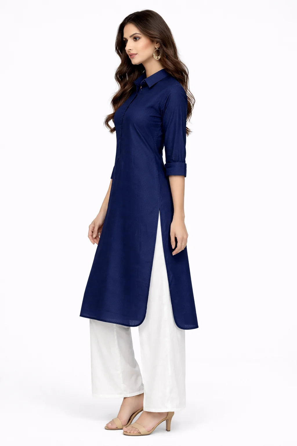 Classic Navy Blue Shirt-Style Kurta