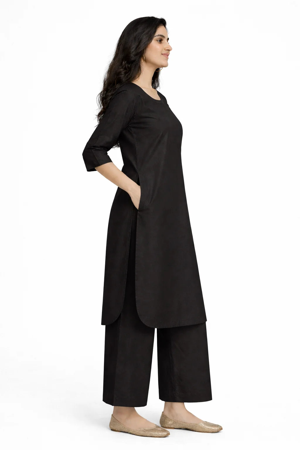 Black Straight Kurta with panel