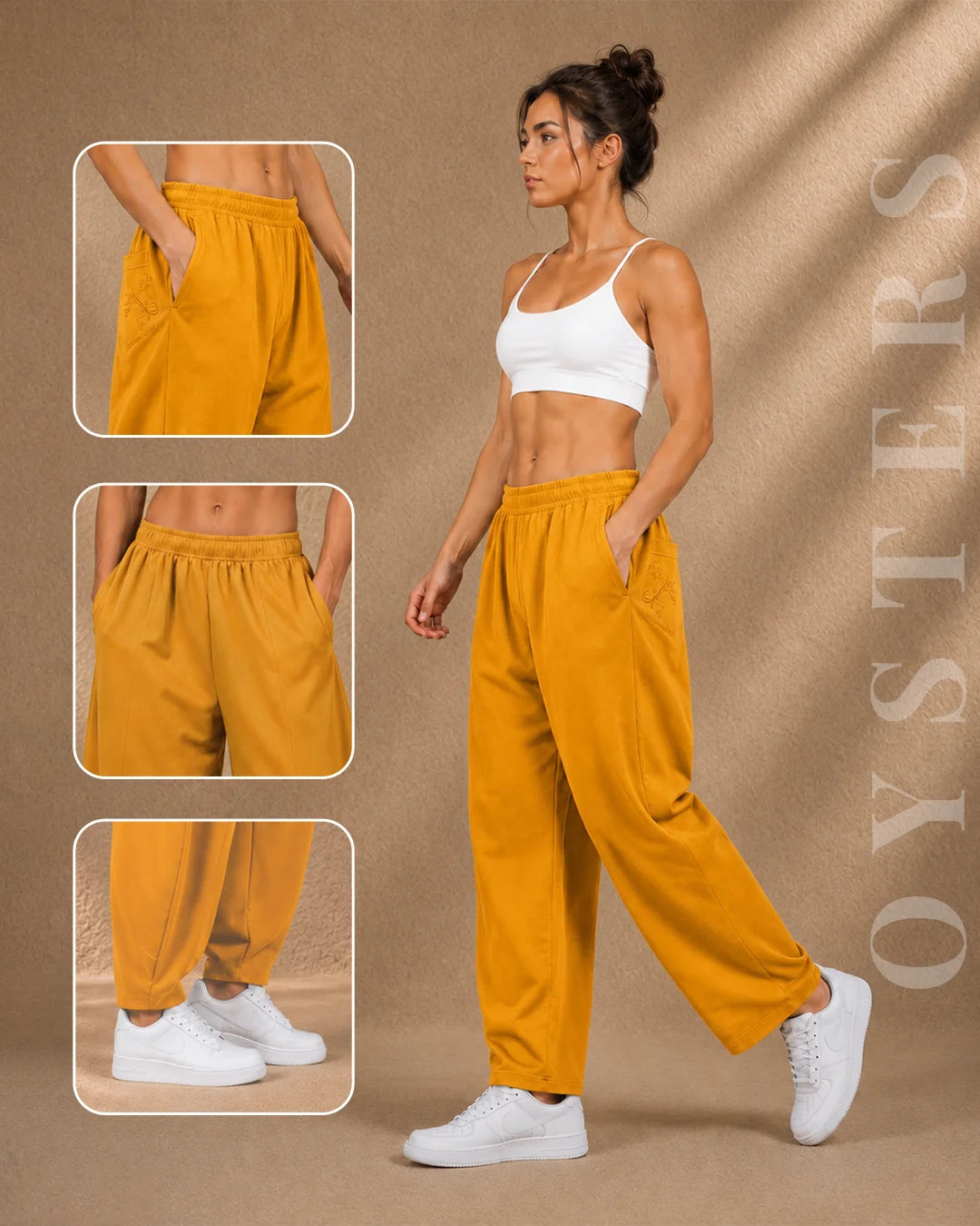 Balloon-Cut Relaxed Fit Mustard Cotton Pants for Women