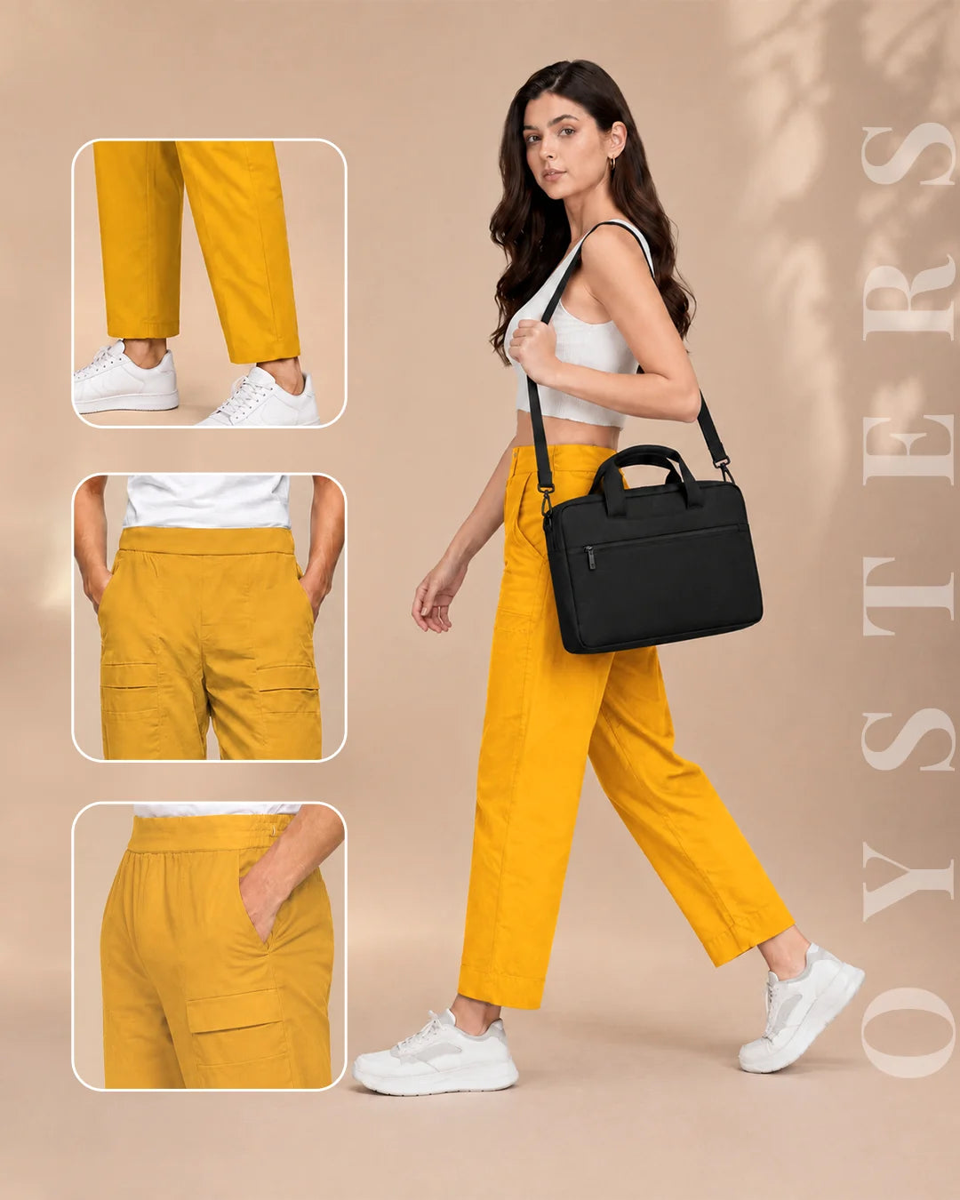 Oysters Tapered Utility Mustard Pants for Women