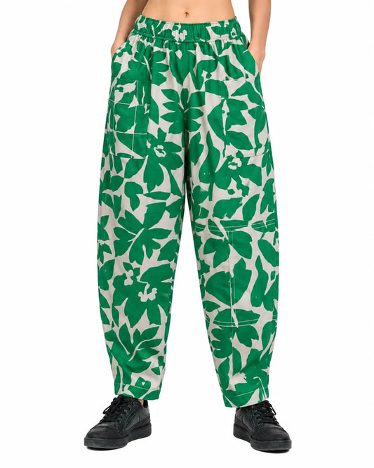 OYSTERS UTILITY BARREL WHITE GREEN PRINTED PANTS FOR WOMEN
