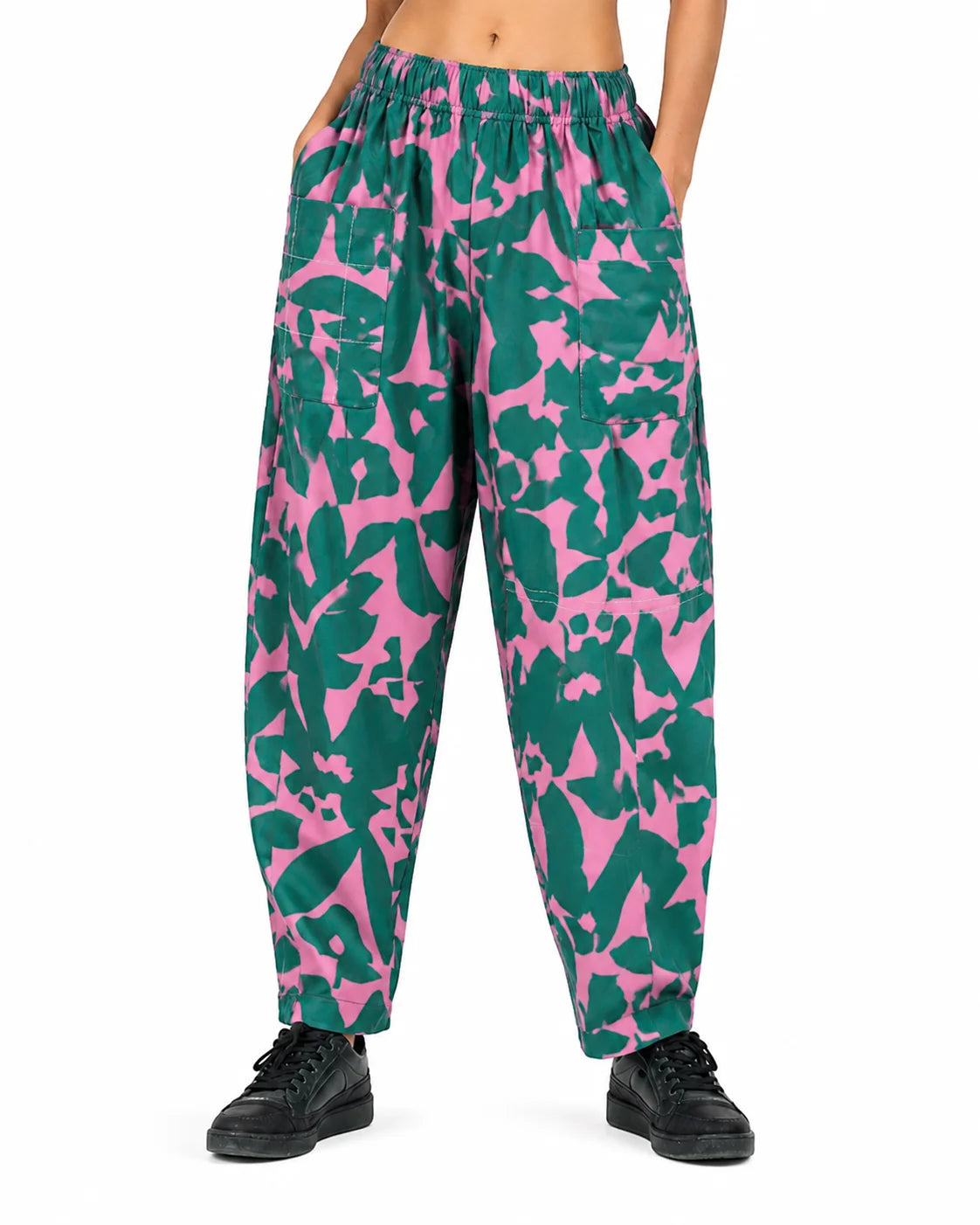 OYSTERS UTILITY BARREL PINK GREEN PRINTED PANTS FOR WOMEN