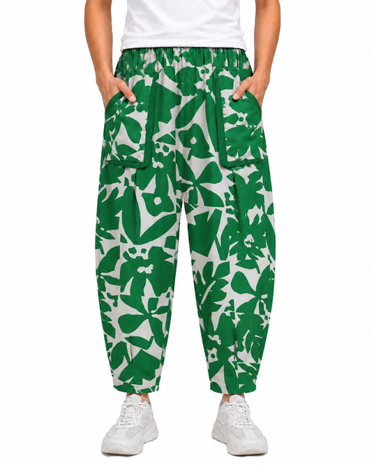 OYSTERS DRAPED UTILITY WHITE GREEN PRINTED PANTS FOR MEN