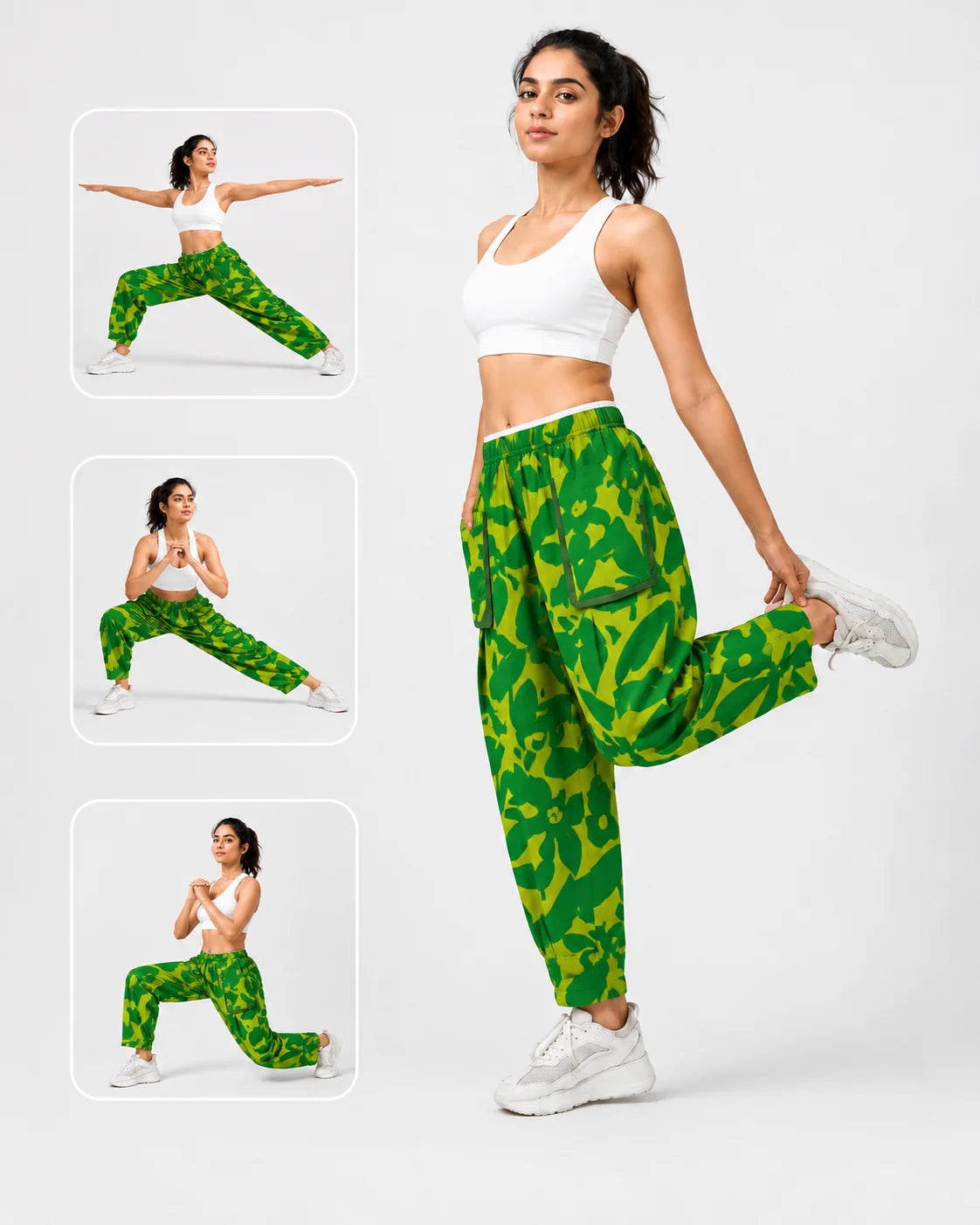 OYSTERS DRAPED UTILITY YELLOW GREEN PRINTED PANTS FOR WOMEN