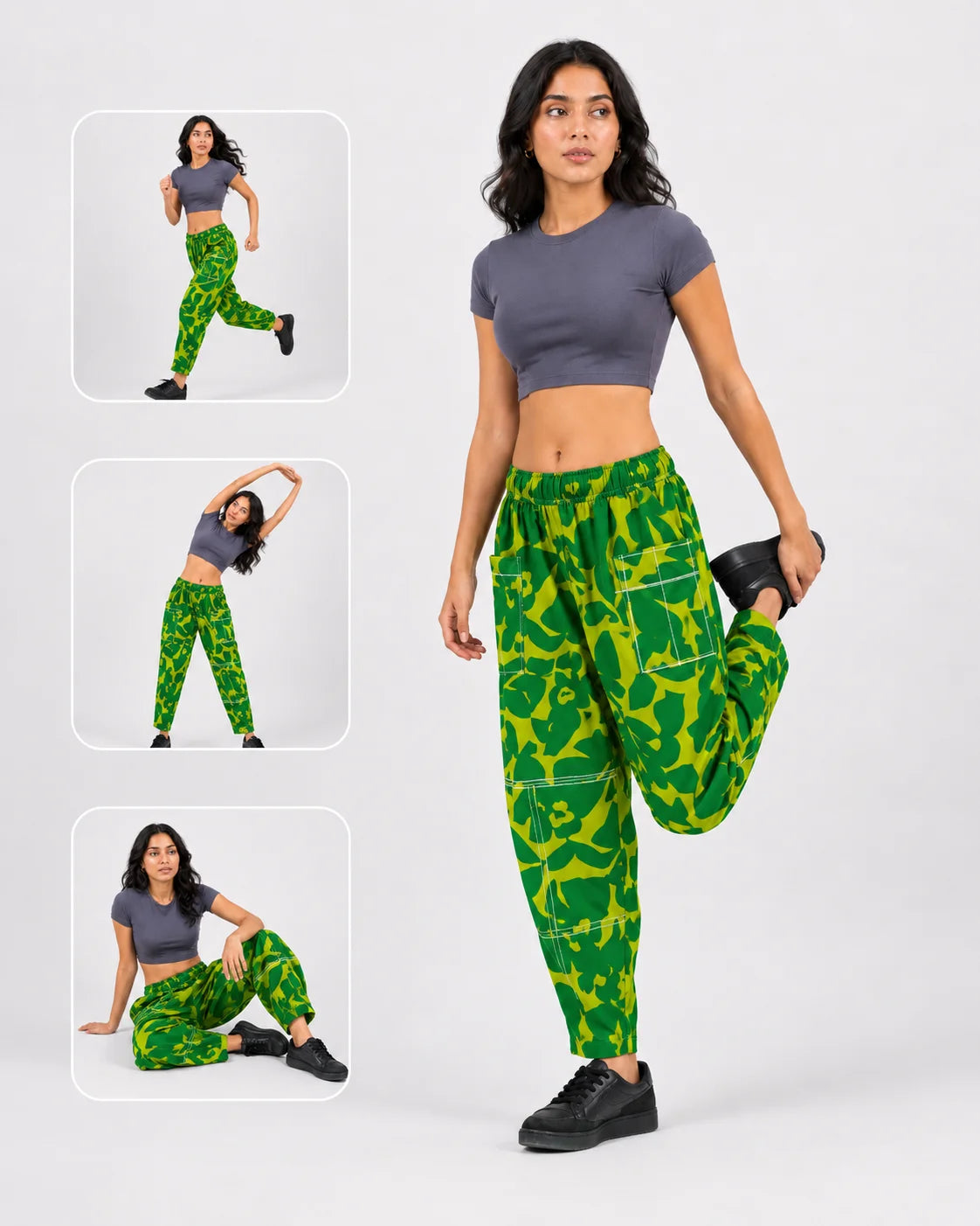 OYSTERS UTILITY BARREL YELLOW GREEN PRINTED PANTS FOR WOMEN