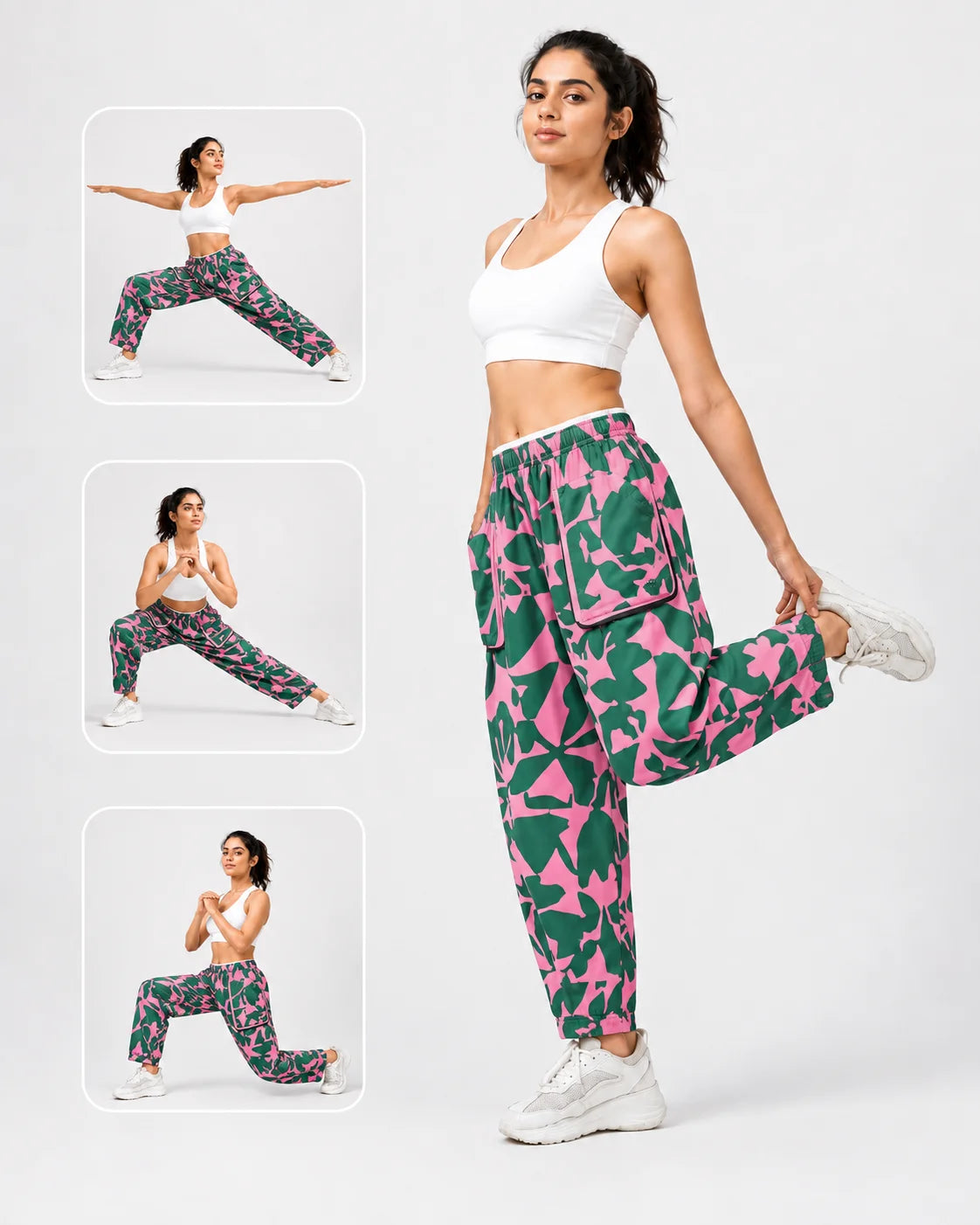 OYSTERS DRAPED UTILITY PINK GREEN PRINTED PANTS FOR WOMEN