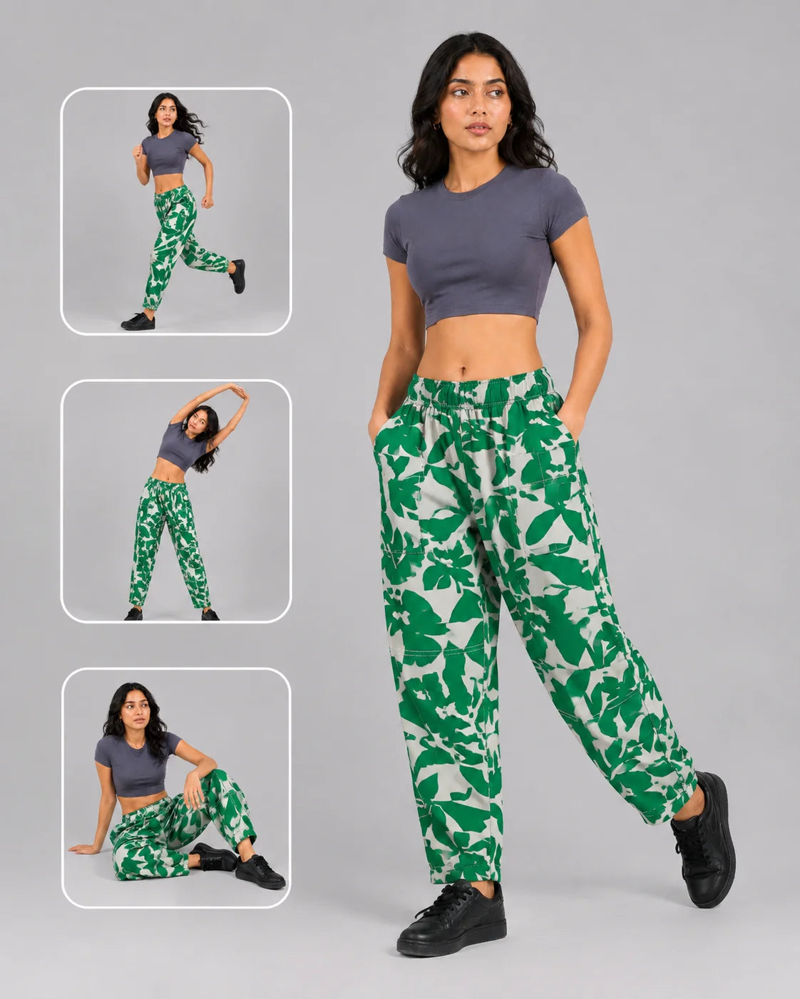 OYSTERS UTILITY BARREL WHITE GREEN PRINTED PANTS FOR WOMEN