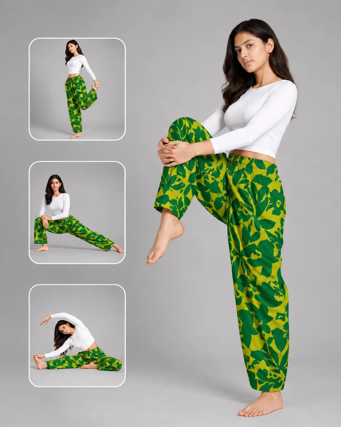 OYSTERS BALLOON-CUT RELAXED FIT YELLOW GREEN PRINTED COTTON PANTS FOR WOMEN