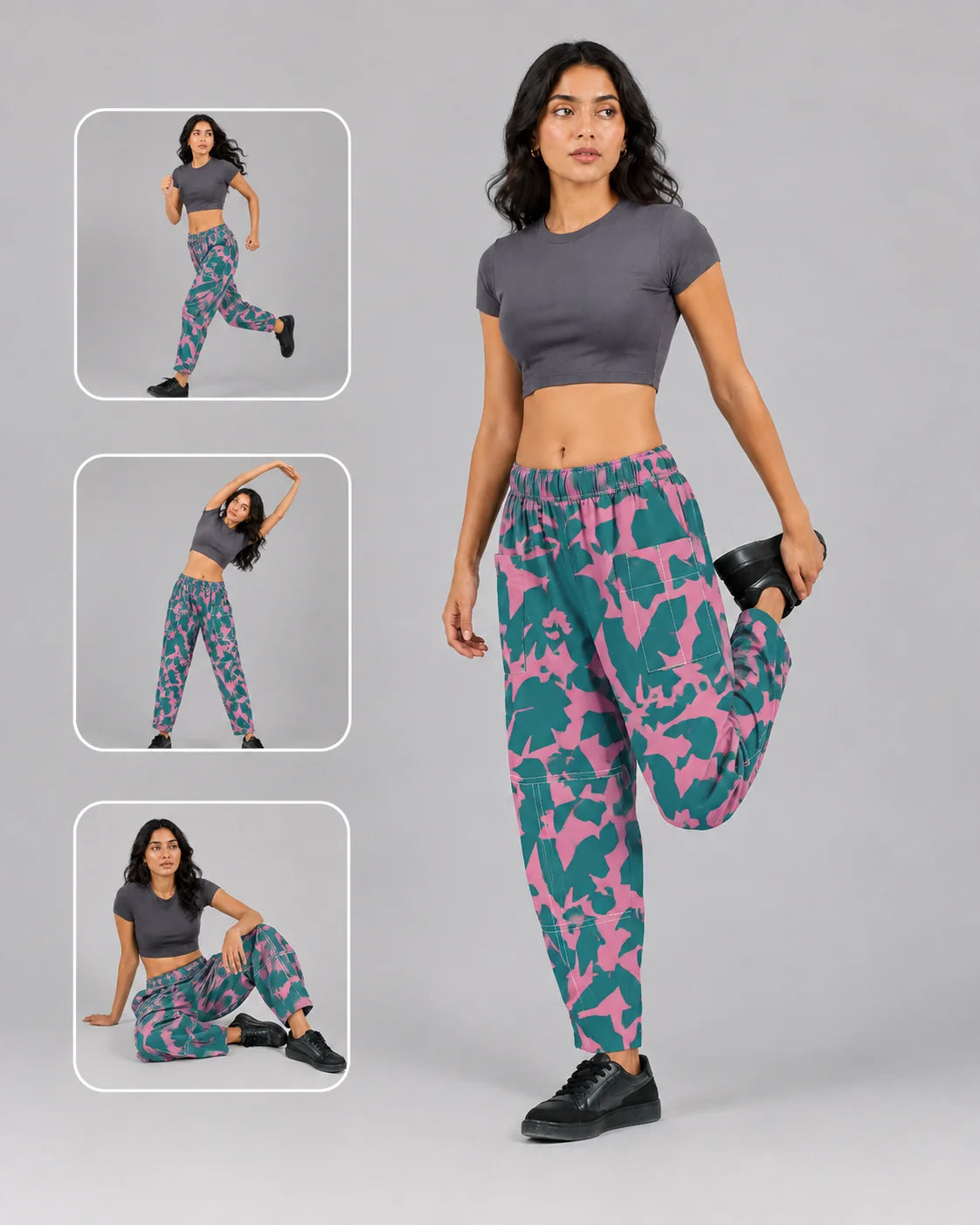 OYSTERS UTILITY BARREL PINK GREEN PRINTED PANTS FOR WOMEN