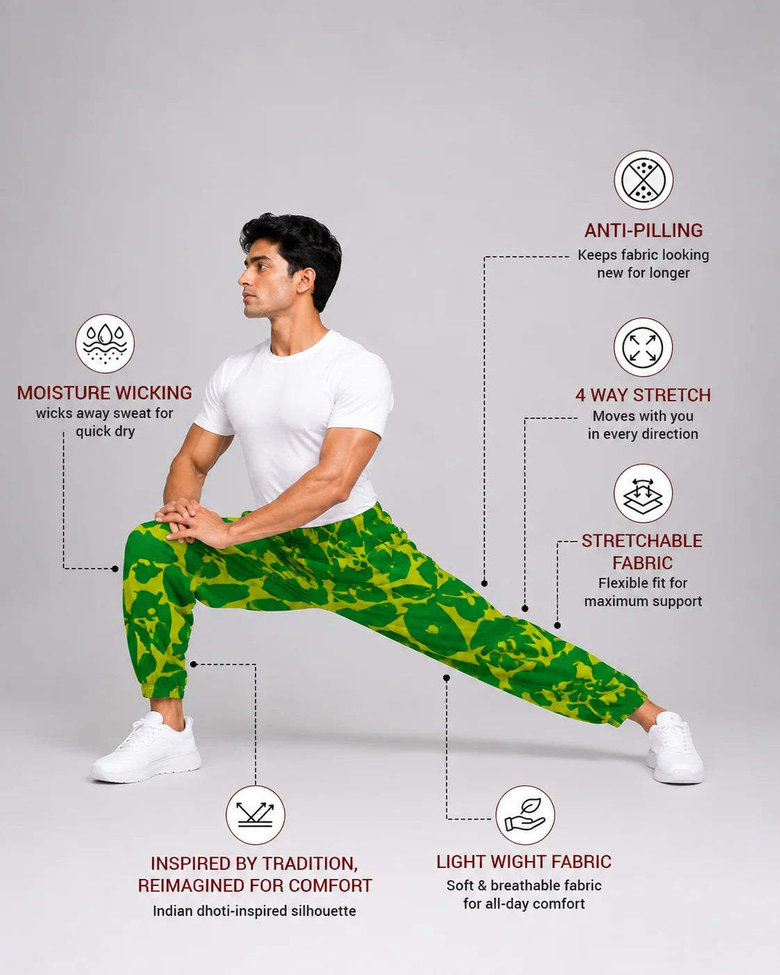 OYSTERS DRAPED UTILITY YELLOW GREEN PRINTED PANTS FOR MEN