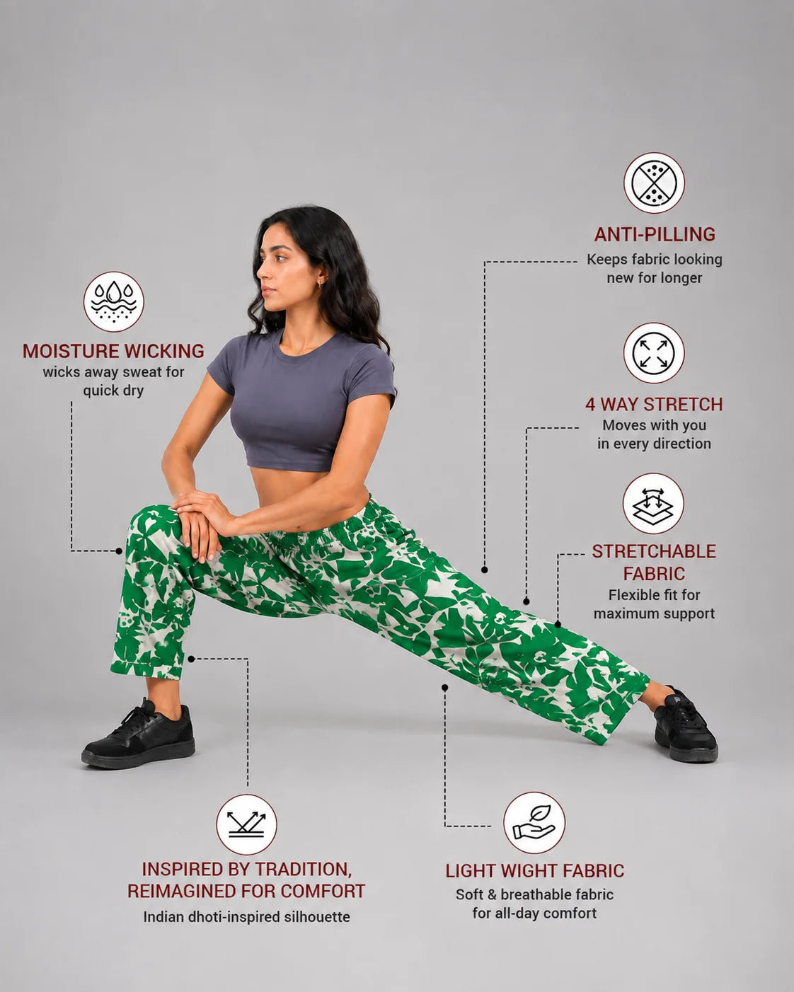 OYSTERS UTILITY BARREL WHITE GREEN PRINTED PANTS FOR WOMEN