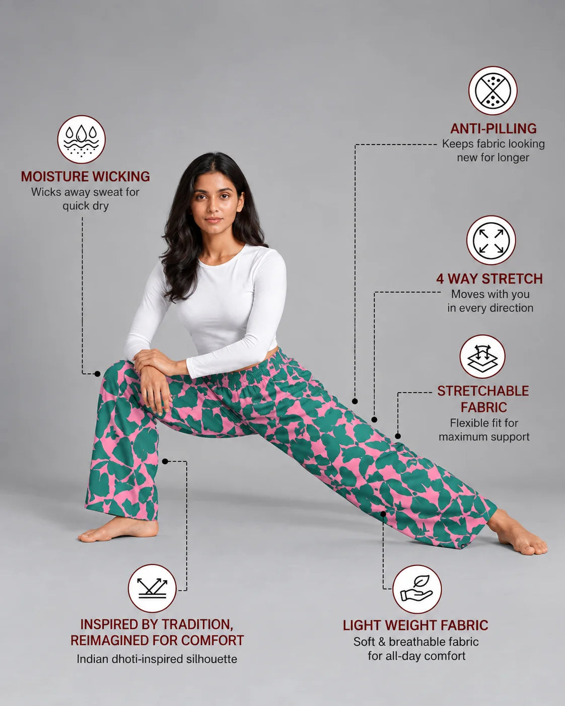 OYSTERS BALLOON-CUT RELAXED FIT PINK GREEN PRINTED COTTON PANTS FOR WOMEN