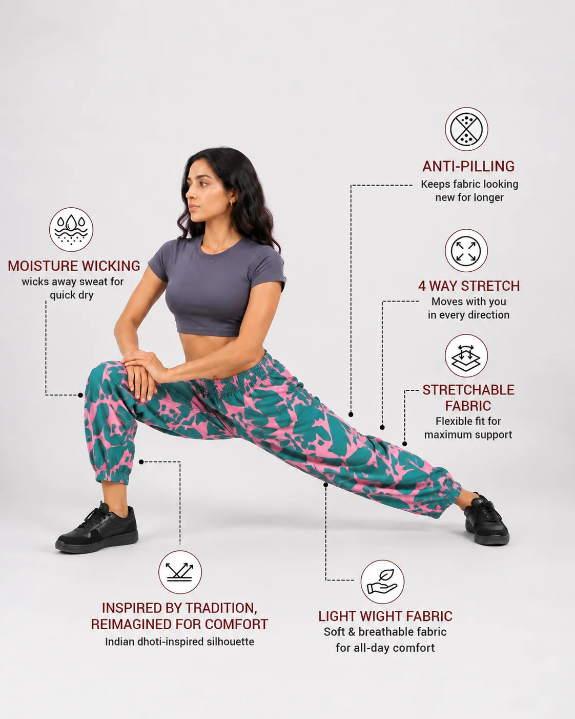OYSTERS UTILITY BARREL PINK GREEN PRINTED PANTS FOR WOMEN