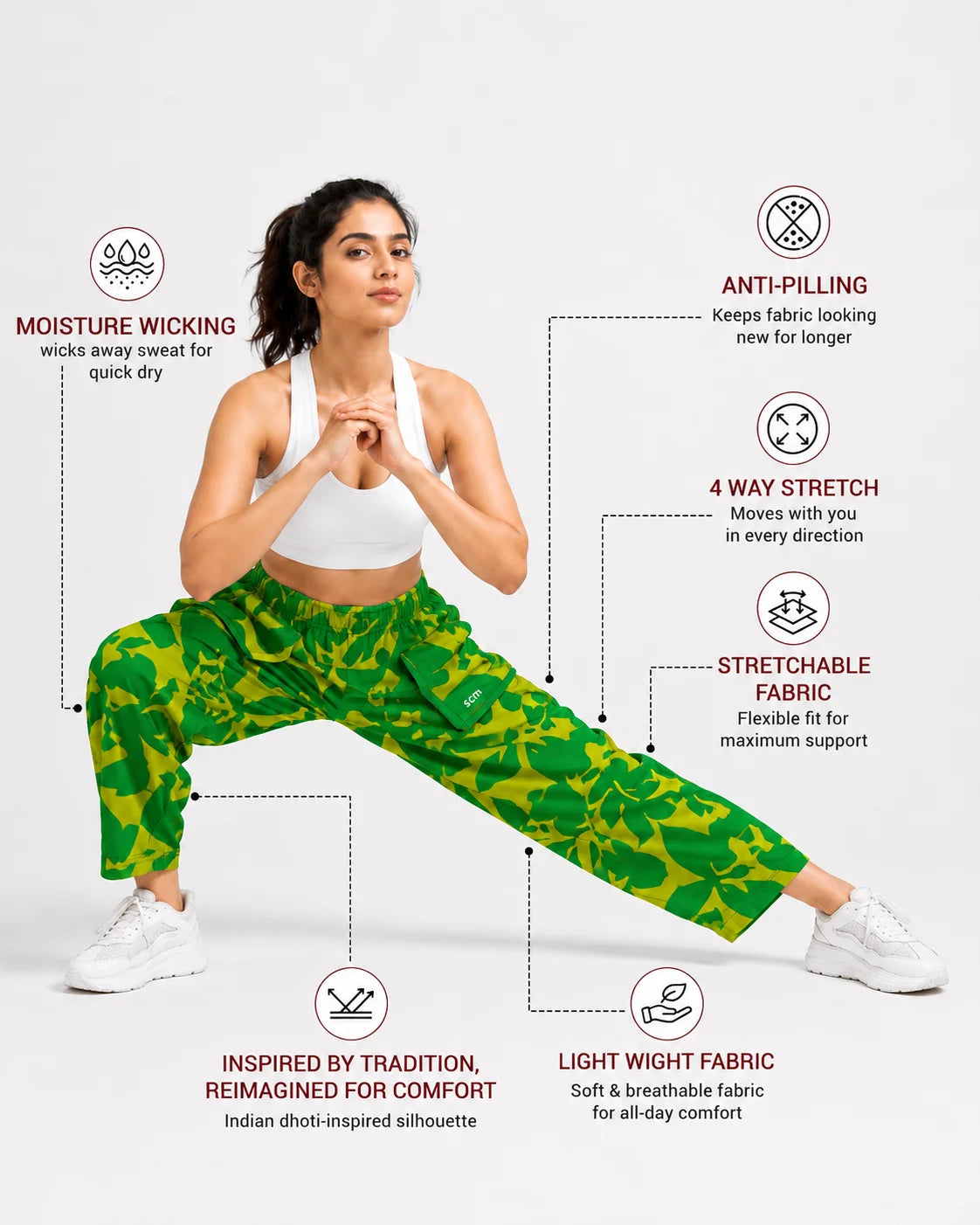OYSTERS DRAPED UTILITY YELLOW GREEN PRINTED PANTS FOR WOMEN