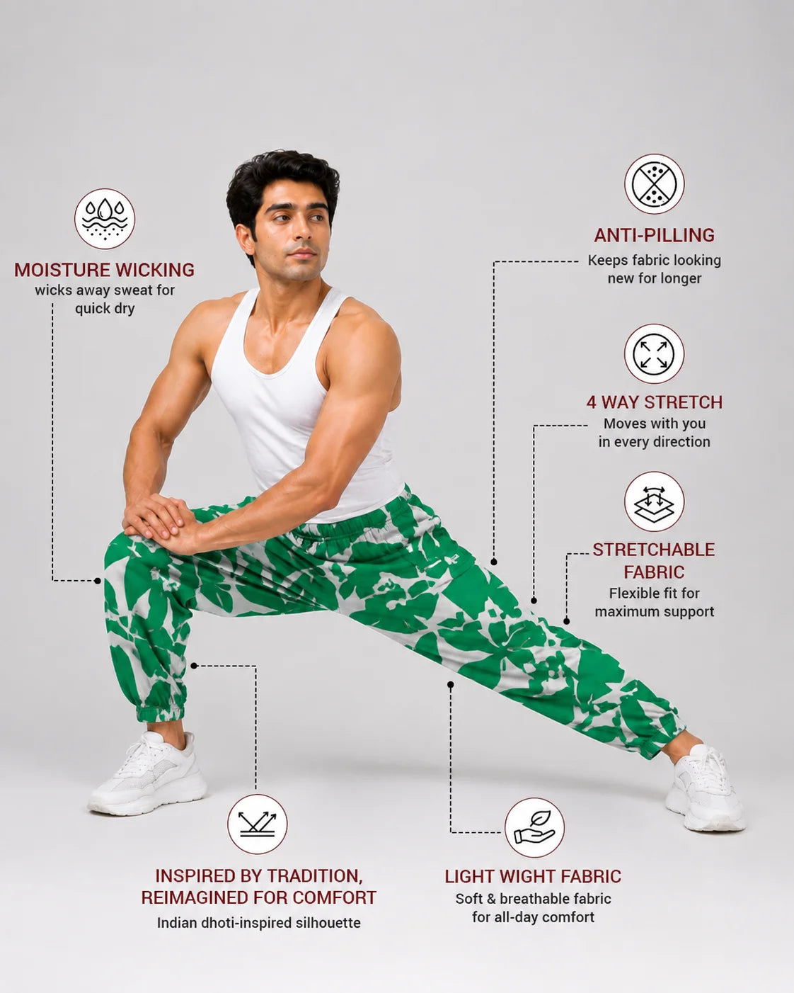 OYSTERS DRAPED UTILITY WHITE GREEN PRINTED PANTS FOR MEN