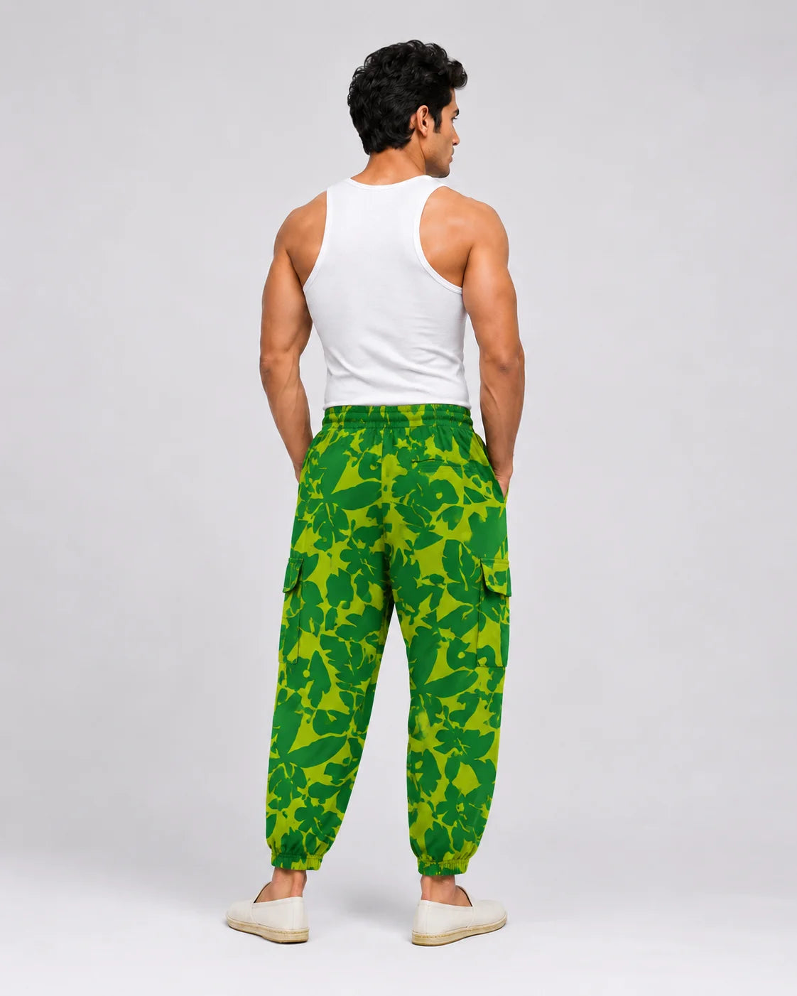 OYSTERS DRAPED UTILITY YELLOW GREEN PRINTED PANTS FOR MEN