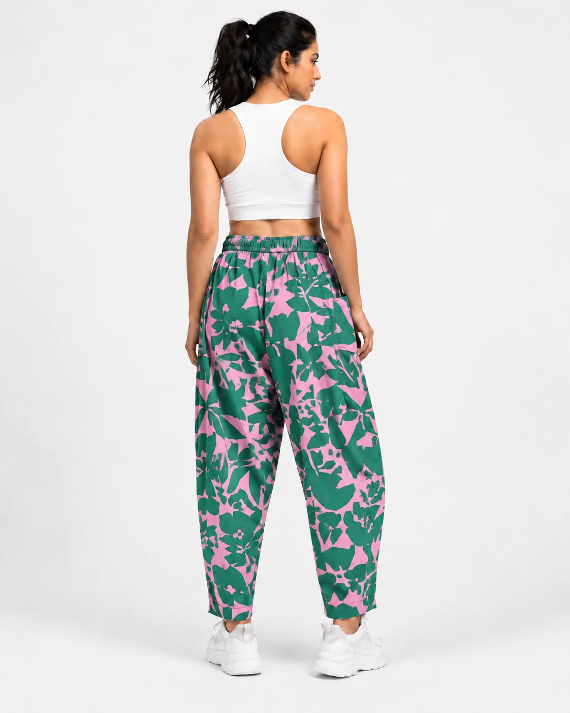 OYSTERS DRAPED UTILITY PINK GREEN PRINTED PANTS FOR WOMEN