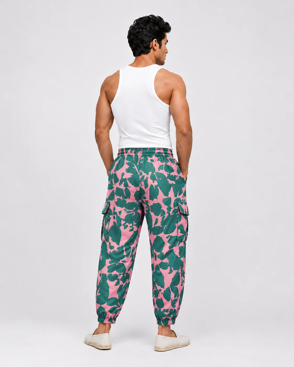 OYSTERS DRAPED UTILITY PINK GREEN PRINTED PANTS FOR MEN