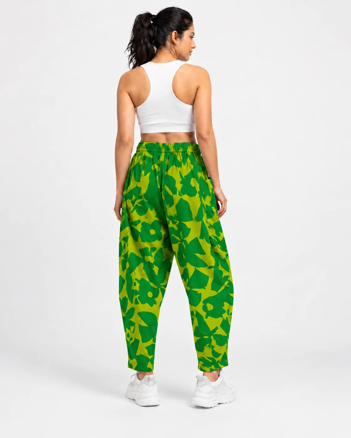 OYSTERS DRAPED UTILITY YELLOW GREEN PRINTED PANTS FOR WOMEN