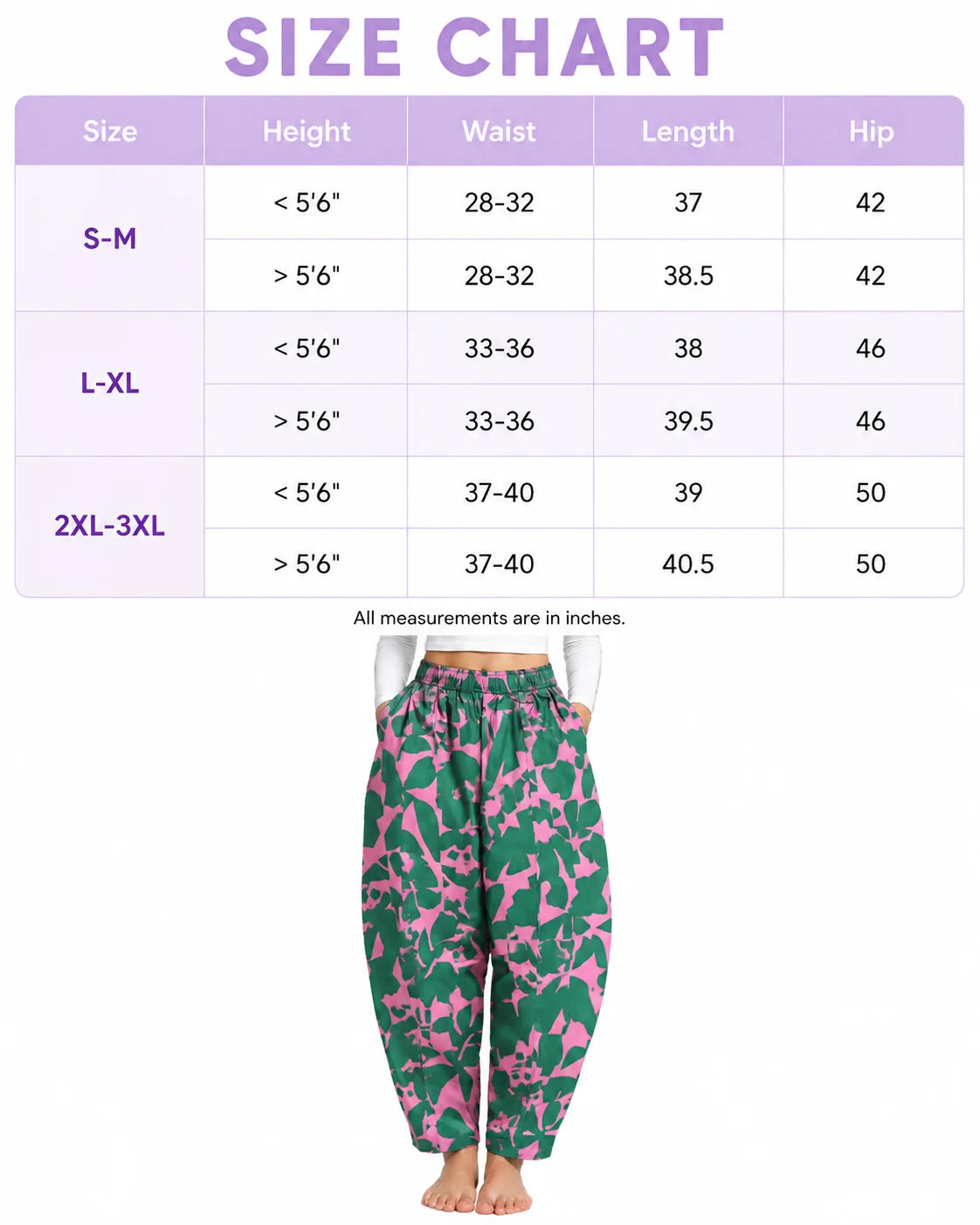 OYSTERS BALLOON-CUT RELAXED FIT PINK GREEN PRINTED COTTON PANTS FOR WOMEN