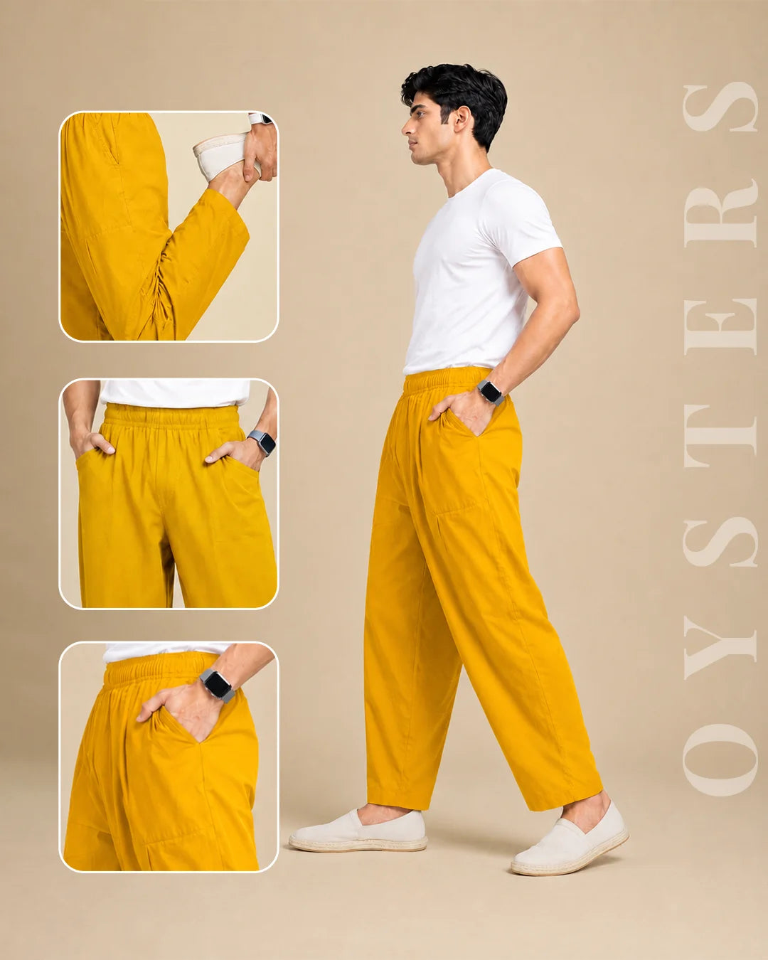 OYSTERS UTILITY BARREL PANTS MUSTARD FOR MEN
