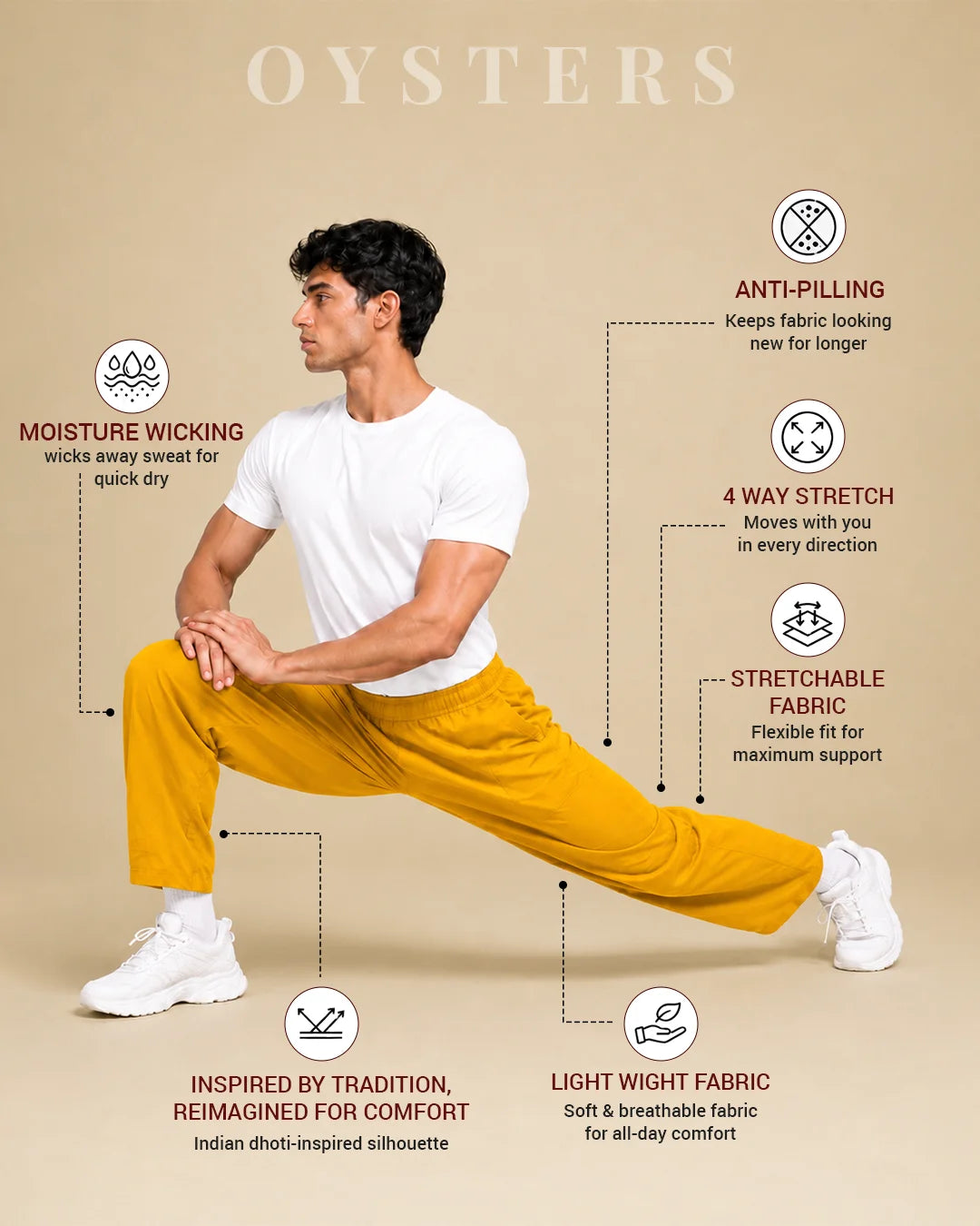 OYSTERS UTILITY BARREL PANTS MUSTARD FOR MEN