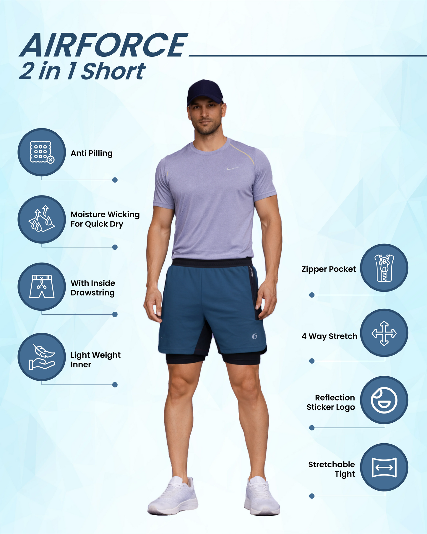 OYSTERS MEN'S 2 IN 1 AIRFORCE SHORTS