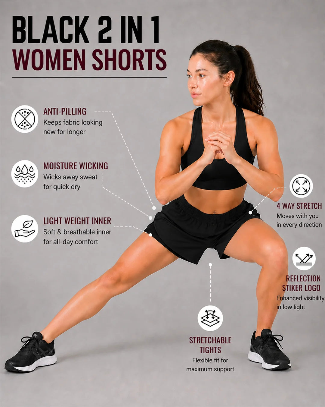 OYSTERS WOMEN'S 2 IN 1 RUNNING BLACK SKIRT SHORTS