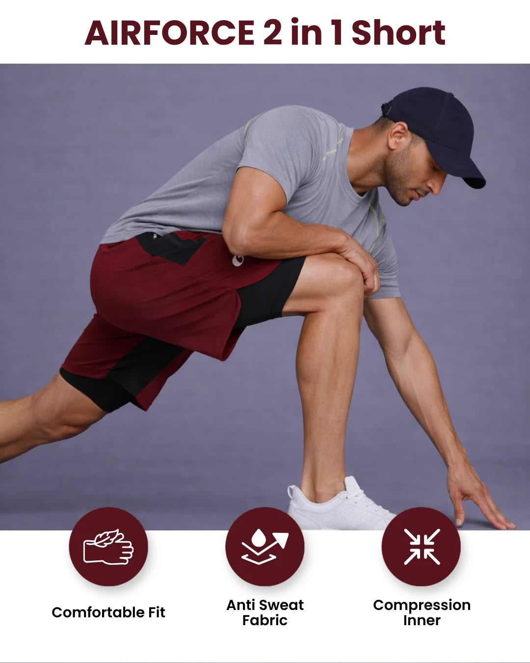 OYSTERS MEN'S 2 IN 1 WINE SHORTS